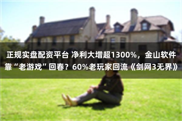 正规实盘配资平台 净利大增超1300%，金山软件靠“老游戏”回春？60%老玩家回流《剑网3无界》